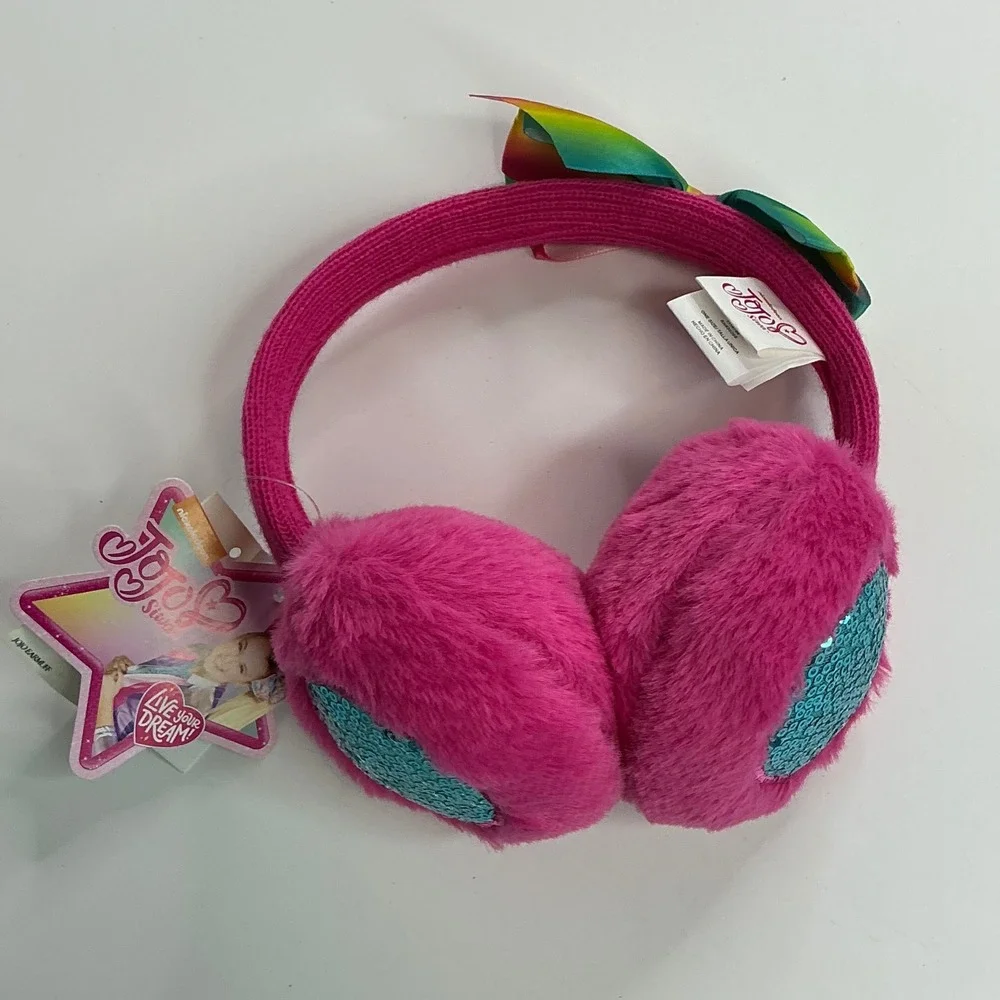 JoJo Siwa Pink Earmuffs Girls One Size Rainbow Bow Faux Fur JJFE2371TG